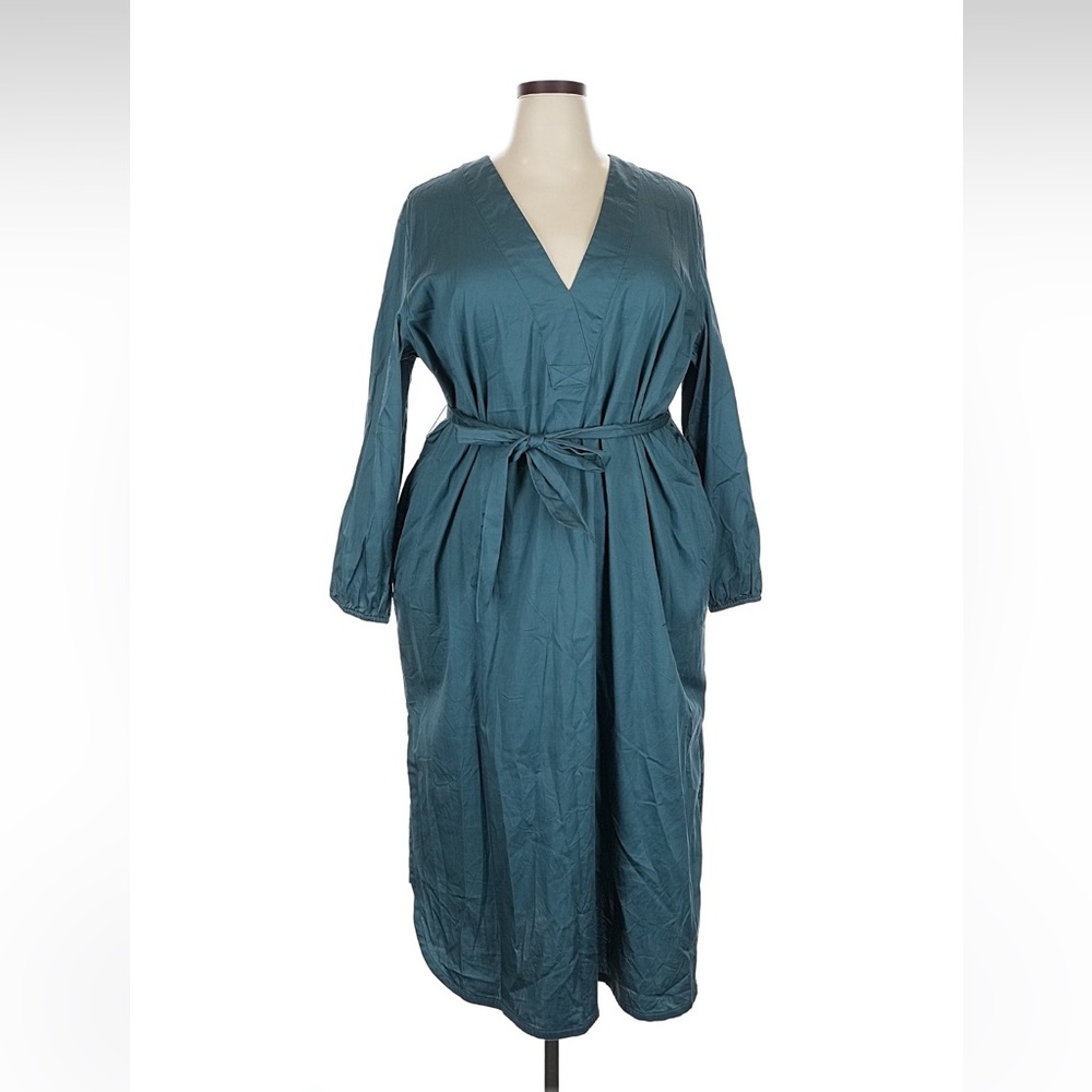 Universal Standard Teal Crossover Collar Cotton Dress M/18-20